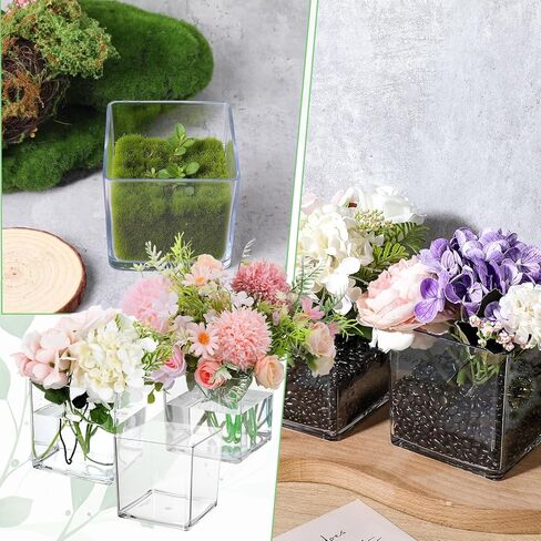 12 Pcs Clear Square Vases Acrylic for Centerpieces-4'' x 4'' Cube Square Flower Vase Bulk, Plastic Vases Container for Flowers Centerpieces Office Home Table Wedding Floral Plant in Saudi Arabia