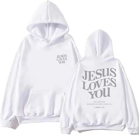 TONGCHEN Jesus Loves You هوديي ريترو كريستيان جرافيك آية الكتاب المقدس هوديي بلون سادة كنزة صوفية بقلنسوة in Saudi Arabia