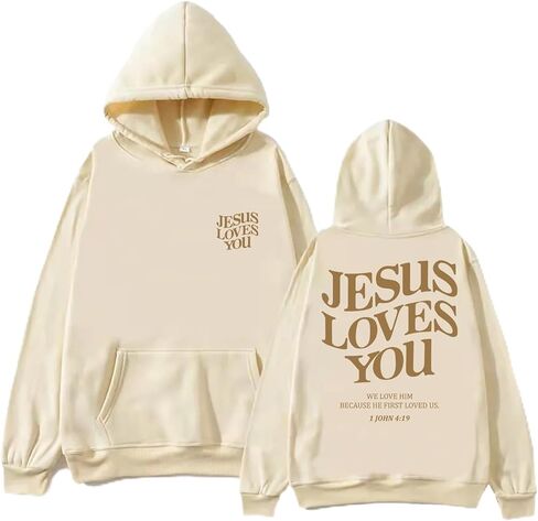 TONGCHEN Jesus Loves You هوديي ريترو كريستيان جرافيك آية الكتاب المقدس هوديي بلون سادة كنزة صوفية بقلنسوة in Saudi Arabia