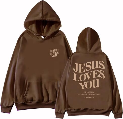 TONGCHEN Jesus Loves You هوديي ريترو كريستيان جرافيك آية الكتاب المقدس هوديي بلون سادة كنزة صوفية بقلنسوة in Saudi Arabia