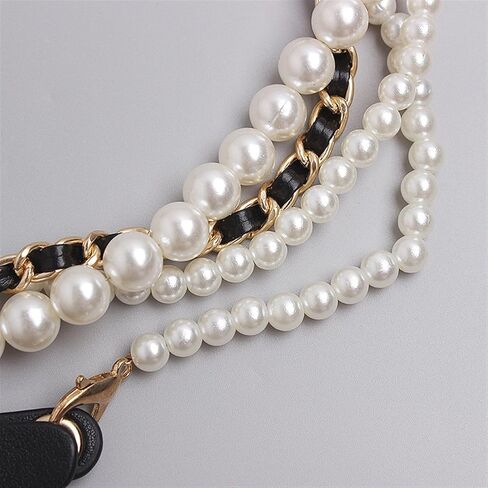 Fashion Versatile Pearl Decoration Leather Belt Women's Dress Pants Skirt Long Waist Decoration Waist Chain (Color : Black/Gold, Size : 315cm) in Saudi Arabia