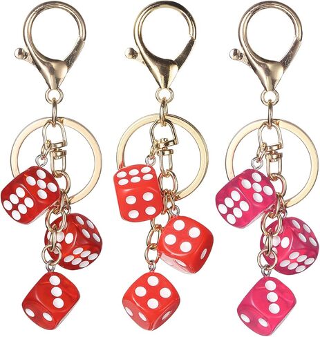 PATIKIL Lucky Dice Keychain Charm, Resin 3D Cube Square Mini Dice Keyrings Holder with 3 Pendants for Wallet, Purse in Saudi Arabia