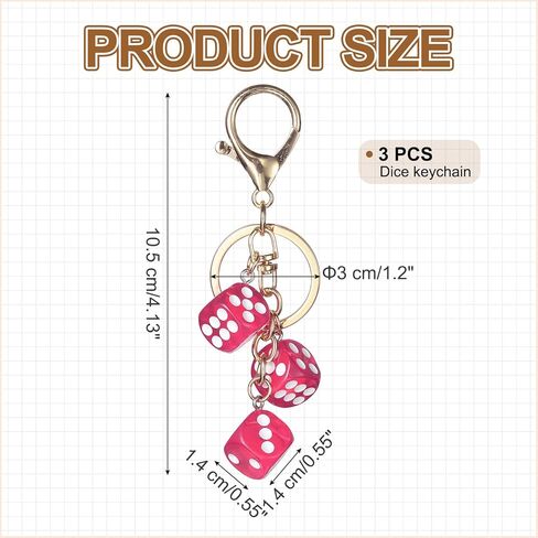 PATIKIL Lucky Dice Keychain Charm, Resin 3D Cube Square Mini Dice Keyrings Holder with 3 Pendants for Wallet, Purse in Saudi Arabia