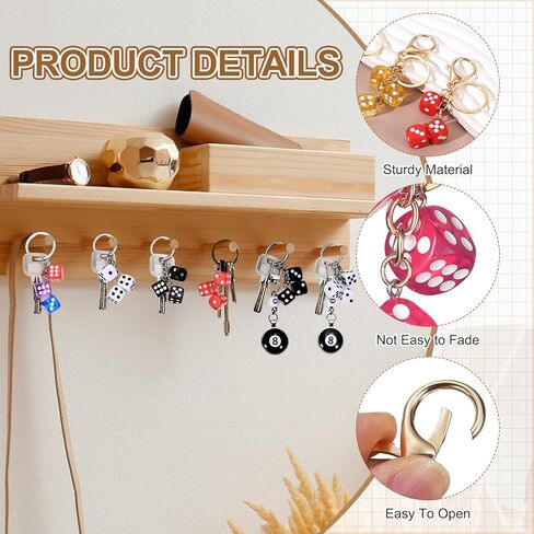 PATIKIL Lucky Dice Keychain Charm, Resin 3D Cube Square Mini Dice Keyrings Holder with 3 Pendants for Wallet, Purse in Saudi Arabia