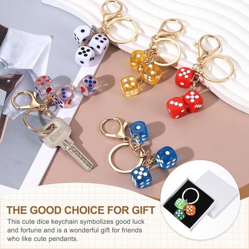 PATIKIL Lucky Dice Keychain Charm, Resin 3D Cube Square Mini Dice Keyrings Holder with 3 Pendants for Wallet, Purse in Saudi Arabia