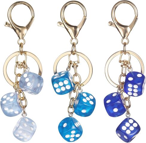 PATIKIL Lucky Dice Keychain Charm, Resin 3D Cube Square Mini Dice Keyrings Holder with 3 Pendants for Wallet, Purse in Saudi Arabia