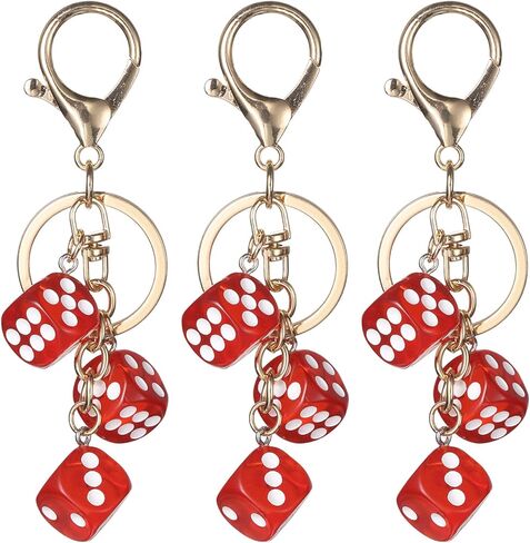 PATIKIL Lucky Dice Keychain Charm, Resin 3D Cube Square Mini Dice Keyrings Holder with 3 Pendants for Wallet, Purse in Saudi Arabia