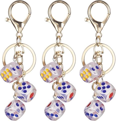 PATIKIL Lucky Dice Keychain Charm, Resin 3D Cube Square Mini Dice Keyrings Holder with 3 Pendants for Wallet, Purse in Saudi Arabia