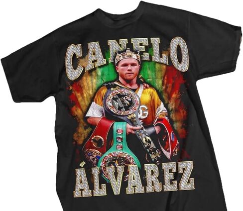 تي شيرت Canelo Álvarez Champion برسوم جرافيك، قطن أسود، تي شيرت للأداء الرياضي in Kuwait
