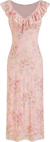 CIDER Women's Summer Floral Wedding Guest Dress Formal Ruffle Cocktail Dresses Cute V Neck Maxi Dress Elegant Outfits in Saudi Arabia