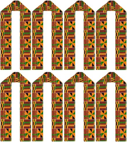 2 Pcs Kente Cloth Scarf African Turban Dashiki Print Sash Kwanzaa Graduation Stole Black History Scarf for Men Women in Saudi Arabia
