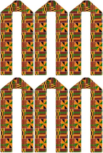 2 Pcs Kente Cloth Scarf African Turban Dashiki Print Sash Kwanzaa Graduation Stole Black History Scarf for Men Women in Kuwait