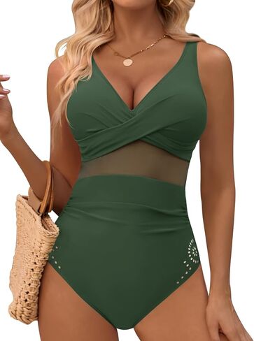 Dridreo Womens One Piece Swimsuit Petal Hollow Curvy Mesh Tummy Control Bathing Suits for Women in Saudi Arabia