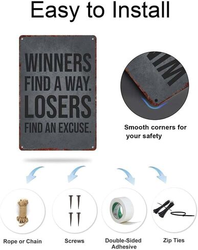 Vintage metal sign Aluminum Decorative Sign "Winners Find A Way Losers Find An Excuse" 12x8inch Wall Art Poster Home Office Decoration in Kuwait