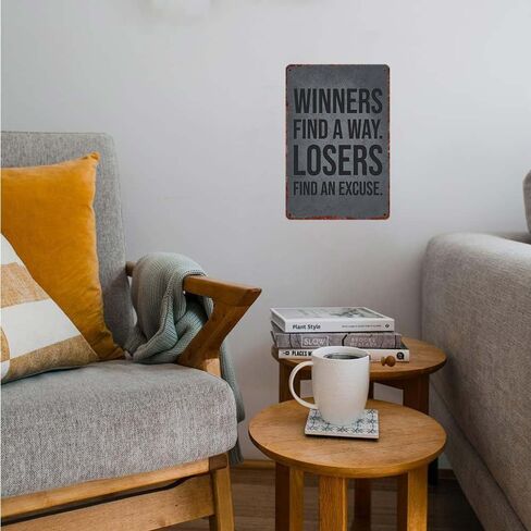 Vintage metal sign Aluminum Decorative Sign "Winners Find A Way Losers Find An Excuse" 12x8inch Wall Art Poster Home Office Decoration in Kuwait