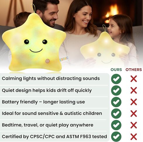 CASATWIST Premium 15" Twinkle Star Light Up وسادة فخمة مع أضواء، ألعاب حسية للأطفال المصابين بالتوحد، ديكور غرفة الأولاد والبنات ADHD لطيف يتوهج في الظلام هدية ليلية للنجوم in Saudi Arabia