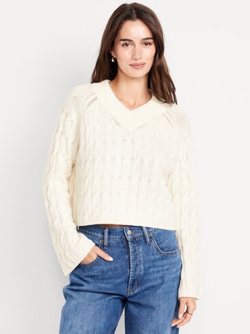 سترة قصيرة من الصوف المخلوط على شكل حرف V من Old Navy - Creme De La Creme in Kuwait