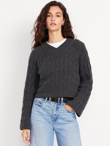 سترة قصيرة من مزيج الصوف بياقة على شكل حرف V من Old Navy - فحمي in Kuwait