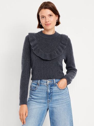 Old Navy Wool-Blend Cropped Ruffle Sweater - Inkwell in Saudi Arabia