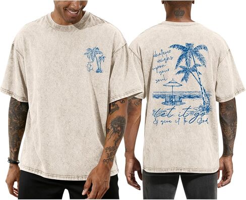 Hiehiety المسيحية يسوع قمصان للرجال هاواي شاطئ تي شيرت خمر الكتاب المقدس الآية الإيمان حمض غسل أشجار النخيل الجرافيك تيز in Kuwait