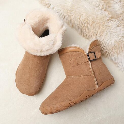 JYukaichen Women Winter Barefoot Boots Outdoor Wide Toe Hiking Snow Boot Warm Fur Ankle Womens Buckle Decor Windproof Heat Retaining Snow Booties in Saudi Arabia