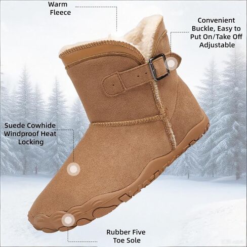 JYukaichen Women Winter Barefoot Boots Outdoor Wide Toe Hiking Snow Boot Warm Fur Ankle Womens Buckle Decor Windproof Heat Retaining Snow Booties in Saudi Arabia