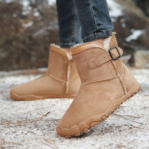 JYukaichen Women Winter Barefoot Boots Outdoor Wide Toe Hiking Snow Boot Warm Fur Ankle Womens Buckle Decor Windproof Heat Retaining Snow Booties in Saudi Arabia
