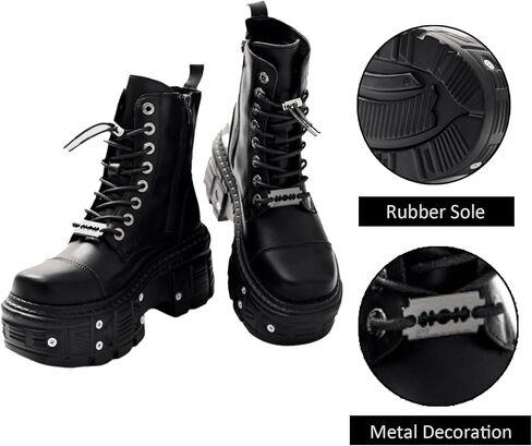 AZAGNEEM women platform Goth Ankle Boots with Studded Buckle Lace up Chunky Block Heels Lug Sole Punk Motorcycle Combat Boots Round Toe Waterproof Chunky Wedge Heel Rave Short Booties in Saudi Arabia