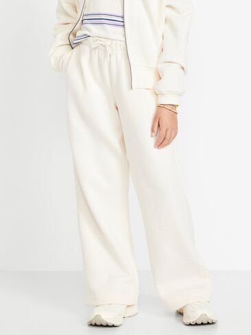 Old Navy Favorite Fleece High-Waisted Wide-Leg Sweatpants for Girls - Creme De La Creme in Saudi Arabia