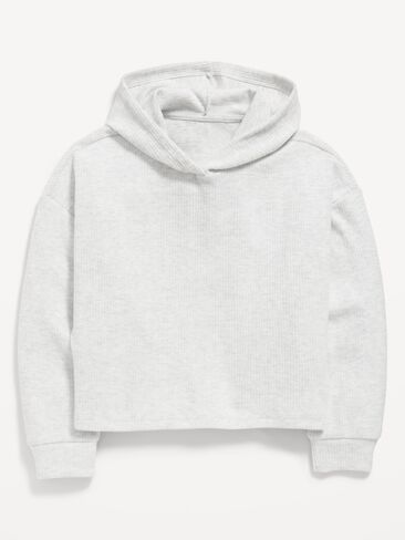 Old Navy CozePlush Pullover Hoodie for Girls - Light Heather Gray in Saudi Arabia