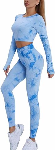 Dohomiryo المرأة التعادل صبغ اليوغا الزي تجريب مجموعة 2 قطعة عالية الخصر سلس طماق و الرياضة البرازيلي مجموعات رياضية مجموعة in Kuwait