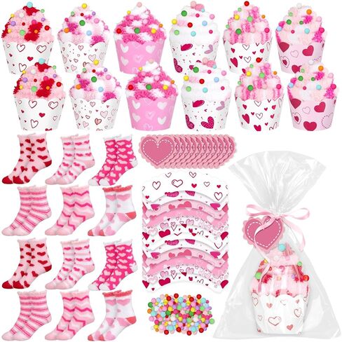 Moonld 12 مجموعة من هدايا عيد الحب كب كيك مع جوارب كب كيك وحقائب البطاقات وشريط من القطيفة والكرات الغامضة للنساء هدايا عيد الحب in Kuwait