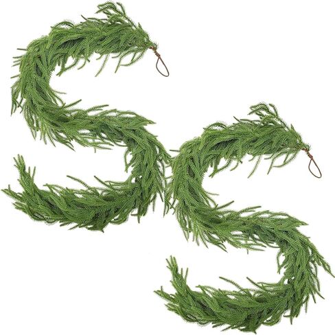 Norfolk Pine Garland Christmas Garland Set -2X 6FT Realistic Artificial Cedar Garland Christmas Greenery for Mantle, Staircase, Indoor/Outdoor Holiday Decor Lush Evergreen (2, 6 FT) in Saudi Arabia