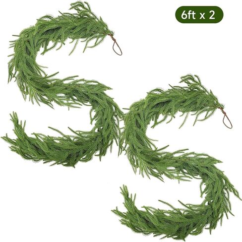 Norfolk Pine Garland Christmas Garland Set -2X 6FT Realistic Artificial Cedar Garland Christmas Greenery for Mantle, Staircase, Indoor/Outdoor Holiday Decor Lush Evergreen (2, 6 FT) in Saudi Arabia