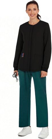 سترات Cimmuovere Scrub للنساء، بأكمام طويلة، للتدفئة، أسود، تصميم احترافي، جيوب أمامية بسحاب in Kuwait