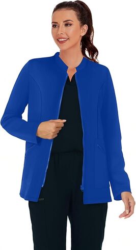 سترات Cimmuovere Scrub للنساء، بأكمام طويلة، للتدفئة، أسود، تصميم احترافي، جيوب أمامية بسحاب in Kuwait