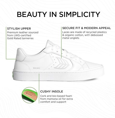 Cariuma SALVAS Premium Leather Sneakers, Comfortable Shoes for Men, Lightweight & Sustainable, Versatile Casual Footwear with 100% Vegan Insoles, Rubber Soles in Saudi Arabia