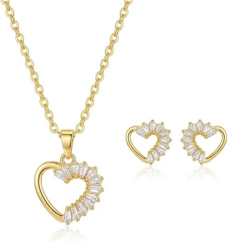 Gold Heart Shape Earrings Necklace for Women,14K Gold Plated Heart Shape Jewelry Set for Women Alentine's Day Birthday Gift in Saudi Arabia