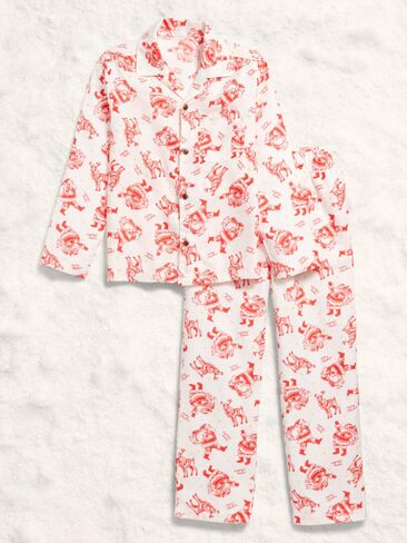 Old Navy Printed Gender-Neutral Button-Front Pajama Set for Kids - Santa and Reindeer (Match The Fam!) in Saudi Arabia