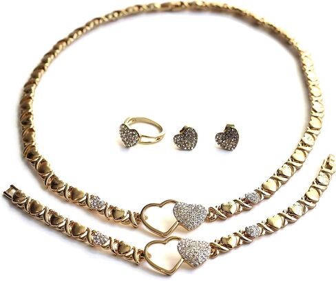 JEWELVERSE Hugs And Kisses Necklace Set - Gold-Plated Necklace Set - Gold Jewelry Set with Earrings Ring Bracelet and Necklace in Saudi Arabia