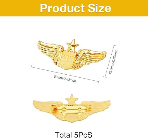BFRAHD 5Pcs Gold Pilot Wing Pins for Aviators,Flight Attendants Design for Uniforms,Jackets,Hats Ideal for Top Gun Style,Graduation Gifts and Costume Accessories in Saudi Arabia