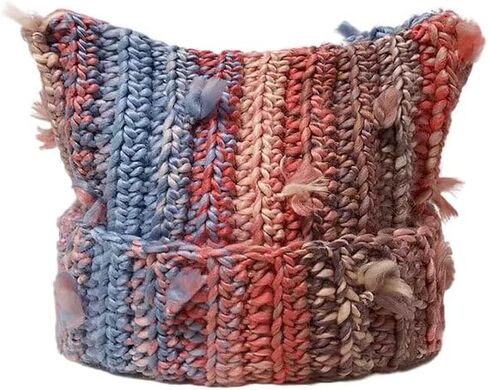 Stripped Beanies Y2k Hat Streetwear 2000s Emo Grunge Tweed Cat Beanie Knit Vintage Aesthetic Crochet Hats in Saudi Arabia