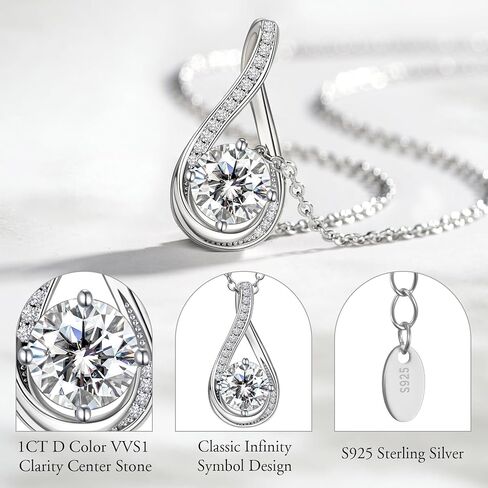 NORBU Moissanite Necklace for Women, 1 CT D Color VVS1 Clarity Round Cut, 925 Sterling Silver Heart Necklace with 18K White Gold Plated, Jewelry Gift for Wedding Anniversary Birthday Christmas Valentine's Day in Saudi Arabia