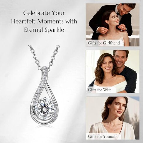 NORBU Moissanite Necklace for Women, 1 CT D Color VVS1 Clarity Round Cut, 925 Sterling Silver Heart Necklace with 18K White Gold Plated, Jewelry Gift for Wedding Anniversary Birthday Christmas Valentine's Day in Saudi Arabia