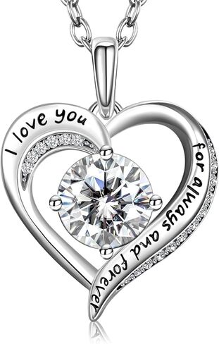 NORBU Moissanite Necklace for Women, 1 CT D Color VVS1 Clarity Round Cut, 925 Sterling Silver Heart Necklace with 18K White Gold Plated, Jewelry Gift for Wedding Anniversary Birthday Christmas Valentine's Day in Saudi Arabia