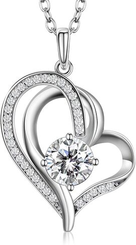 NORBU Moissanite Necklace for Women, 1 CT D Color VVS1 Clarity Round Cut, 925 Sterling Silver Heart Necklace with 18K White Gold Plated, Jewelry Gift for Wedding Anniversary Birthday Christmas Valentine's Day in Saudi Arabia