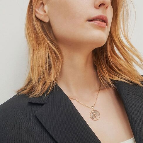 MOLAYES شجرة الحياة قلادة للنساء 18K الذهب / الذهب الأبيض شجرة المجوهرات قلادة الزركون قلادة الذكرى السنوية هدايا عيد الحب للنساء 16 + 2 in Kuwait