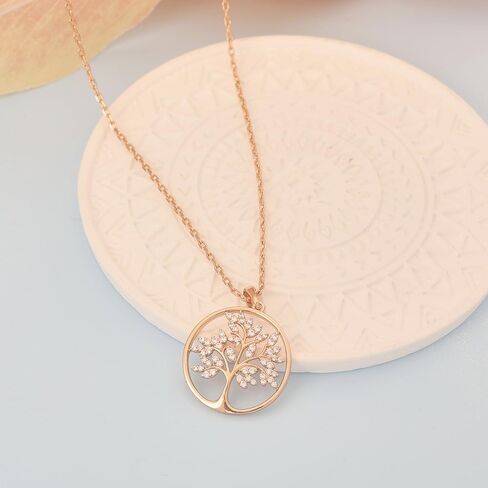 MOLAYES شجرة الحياة قلادة للنساء 18K الذهب / الذهب الأبيض شجرة المجوهرات قلادة الزركون قلادة الذكرى السنوية هدايا عيد الحب للنساء 16 + 2 in Kuwait