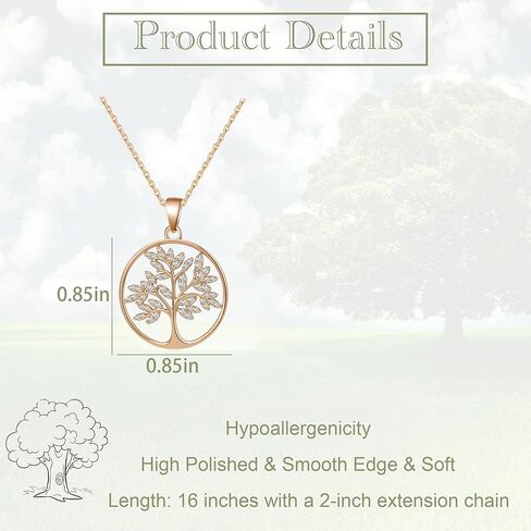 MOLAYES شجرة الحياة قلادة للنساء 18K الذهب / الذهب الأبيض شجرة المجوهرات قلادة الزركون قلادة الذكرى السنوية هدايا عيد الحب للنساء 16 + 2 in Kuwait