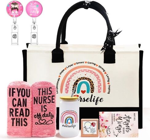 Nurse Gifts for Women Female, Nurs Appreciation Gift Set School Nurs Gifts Nurses Week Gift Set Graduation Gfts Christmas Gifs Nurse Practitioner Gif with Canvas Tote Bag Tumbler Socks Candle in Saudi Arabia